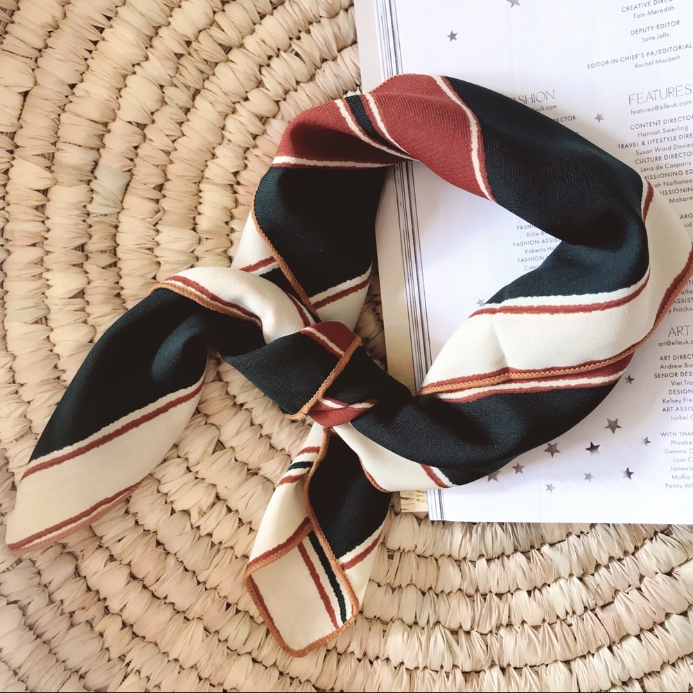 ⭐️SOLD⭐️ Cherie Silky Scarf Bandana in Rust Stripe - Picture 1 of 4